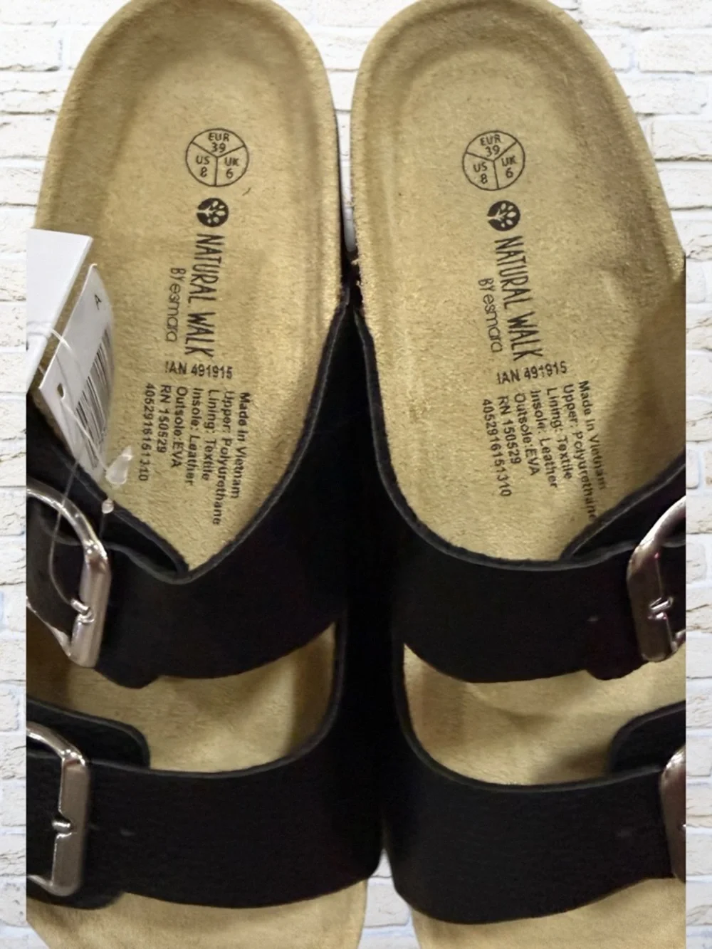 NWT Esmara Black Double-Buckle Slide Sandals Size 8 - Picture 3 of 4